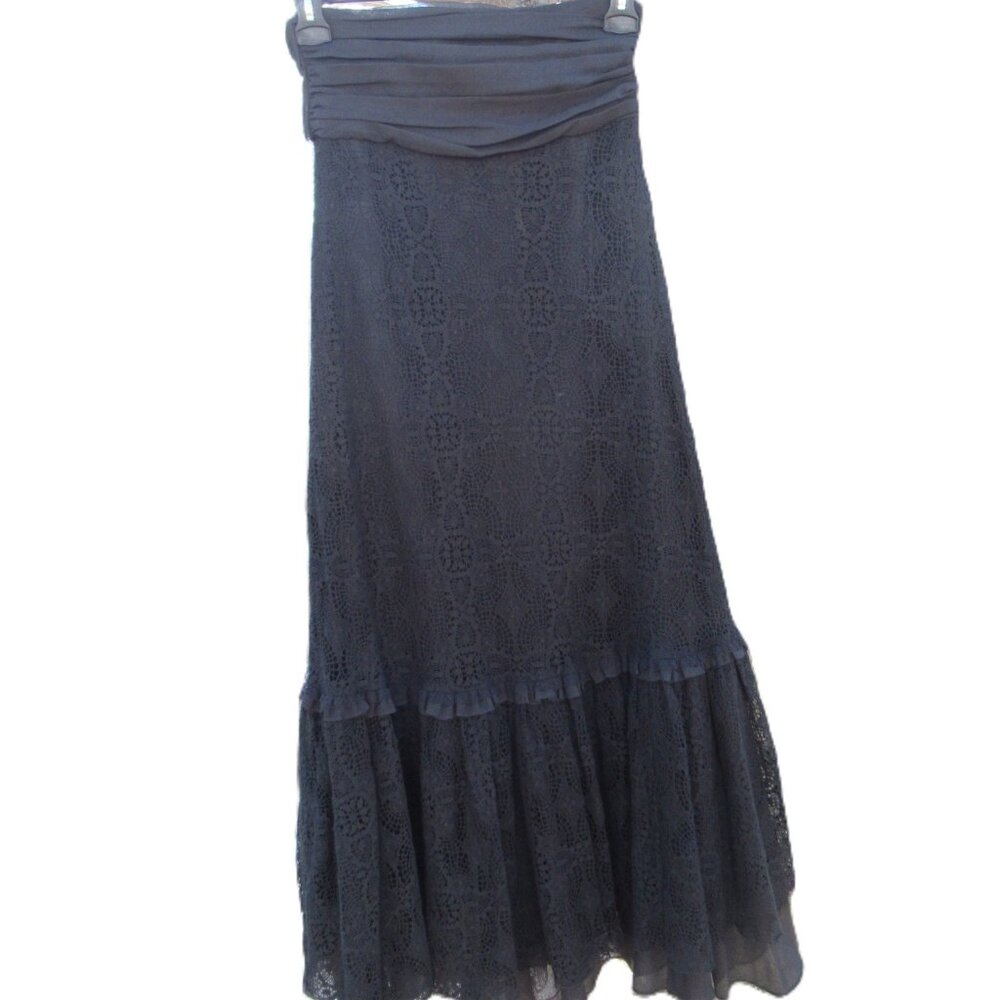Blacklist Lip Service Lace Crochet Maxi Skirt, Ruffles Witchy Goth Rare Black - Picture 1 of 17